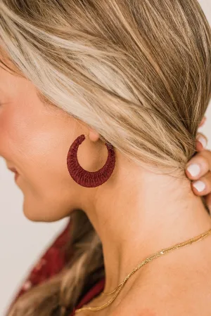 Sweet Satisfaction Suede Hoop Earrings- Wine