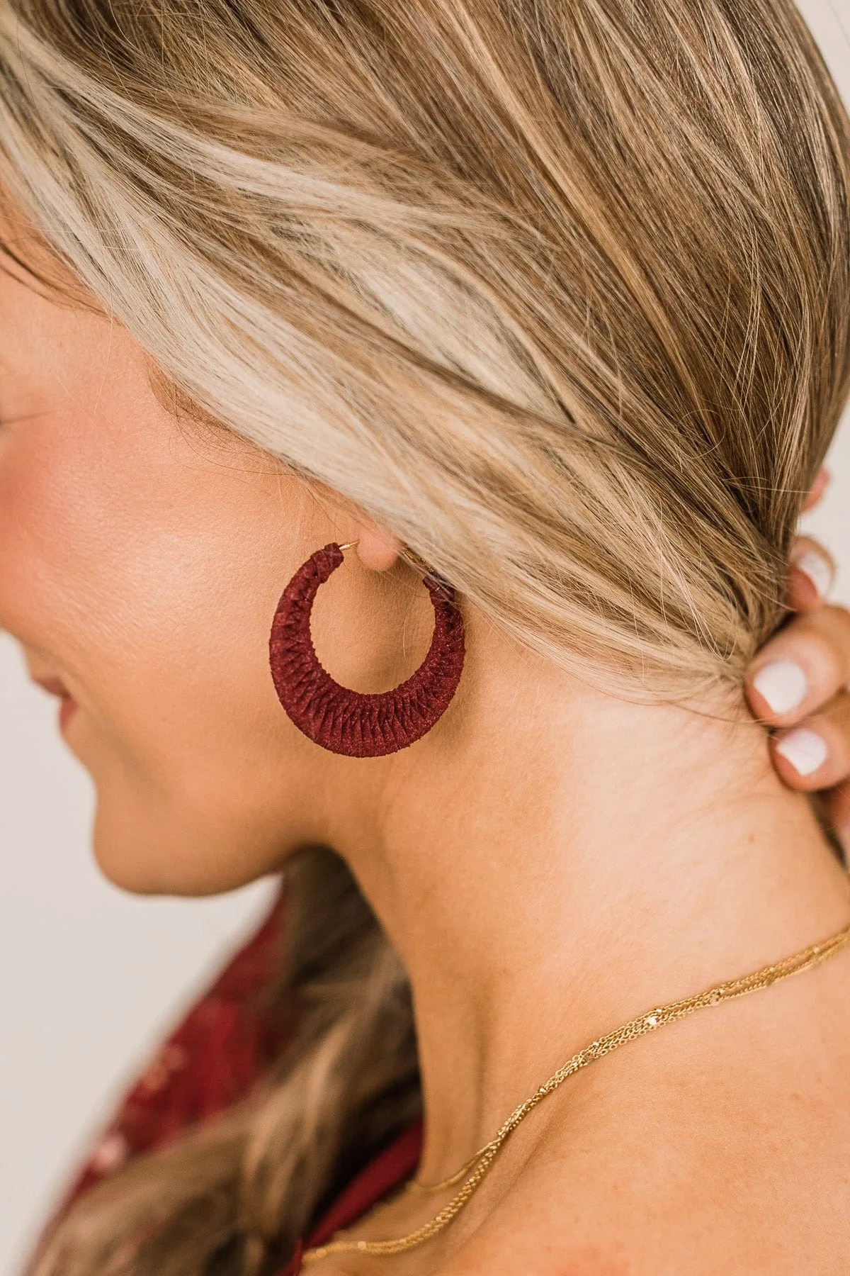 Sweet Satisfaction Suede Hoop Earrings- Wine