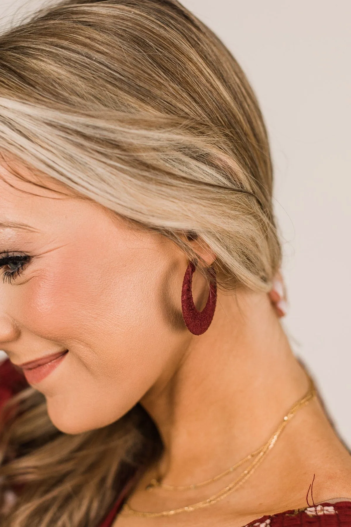 Sweet Satisfaction Suede Hoop Earrings- Wine