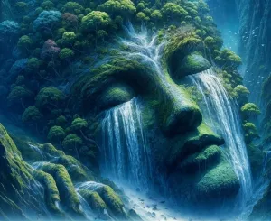 The Face of Nature Plus Waterfall Hand - Digital Download Art Print Canvas Poster, Wall Art, Junk Journal, Cottage Core, DIY Gift