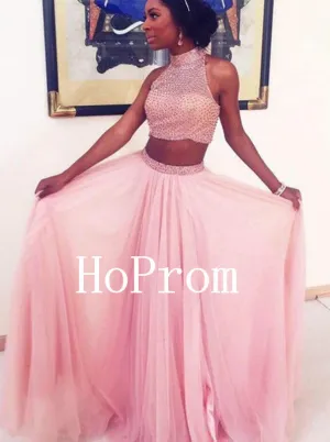 Two Piece Prom Dresses,High Neck Prom Dress,Evening Dress