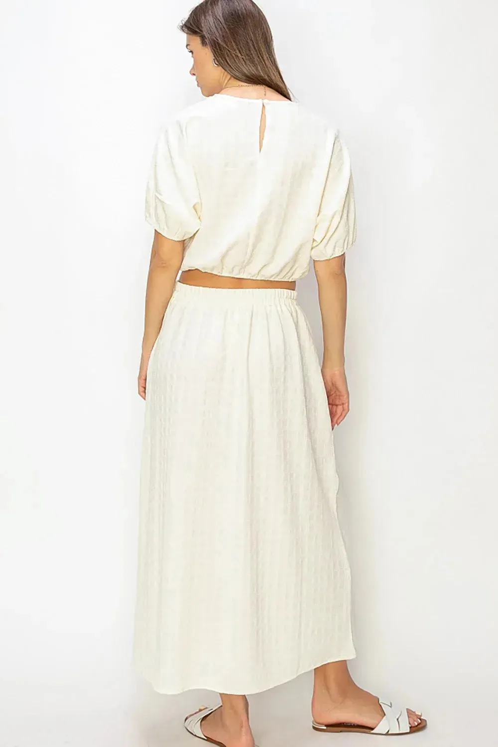 Two Piece Set Puff Sleeve Crop Top & Elastic Waist Maxi Skirt Set