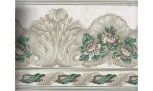 White Green Running Florals 132219 Wallpaper Border