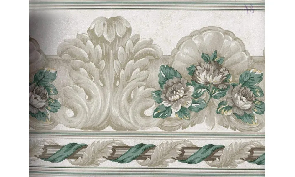 White Green Running Florals 132219 Wallpaper Border