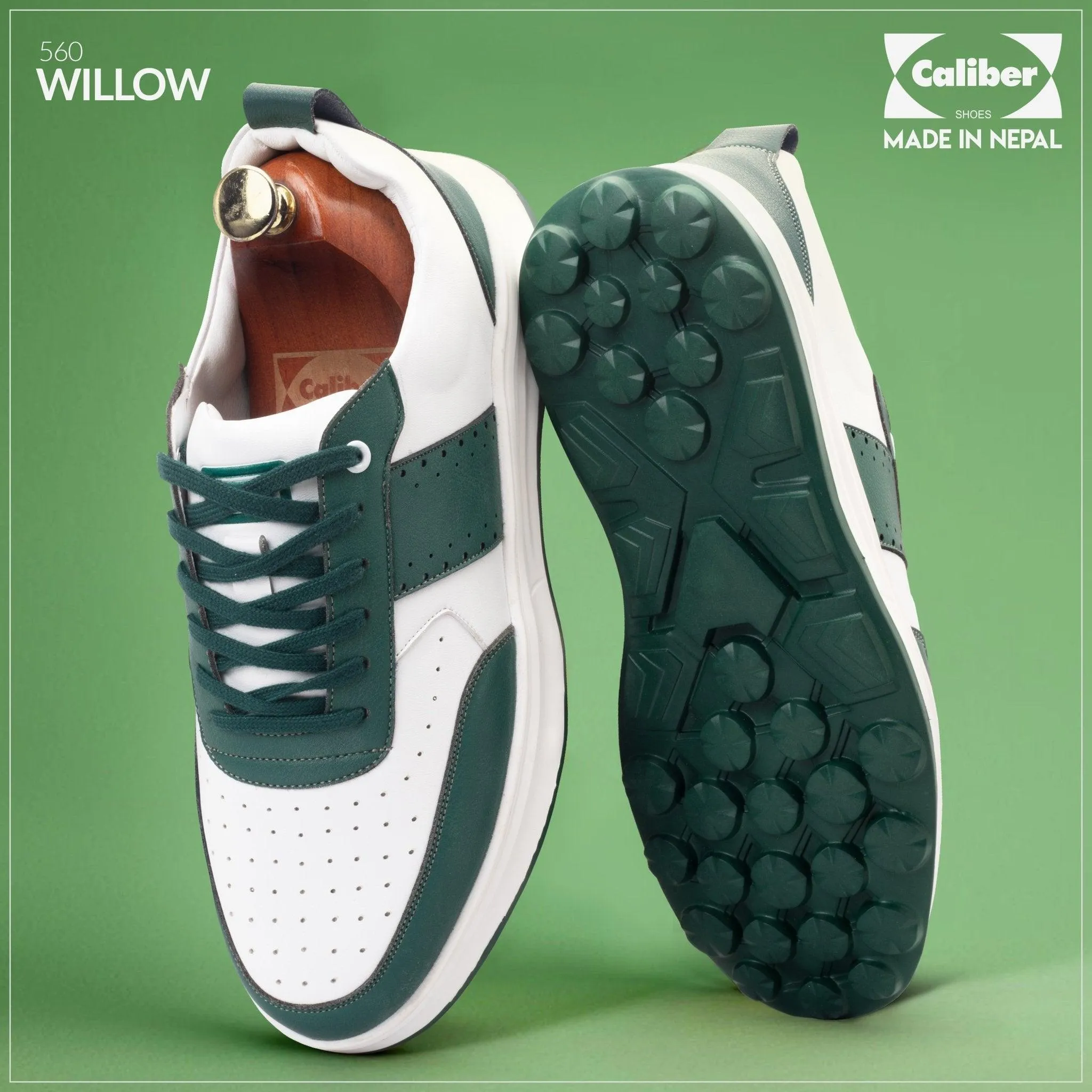 White/Green Casual Sneakers for Men (Willow 560)