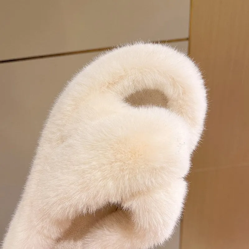 Winter Warm Fashion Slipper Women Modern Slides Outside Design Fluffy Slippers Indoor Soft Plush Shoes Women Warm Slippers