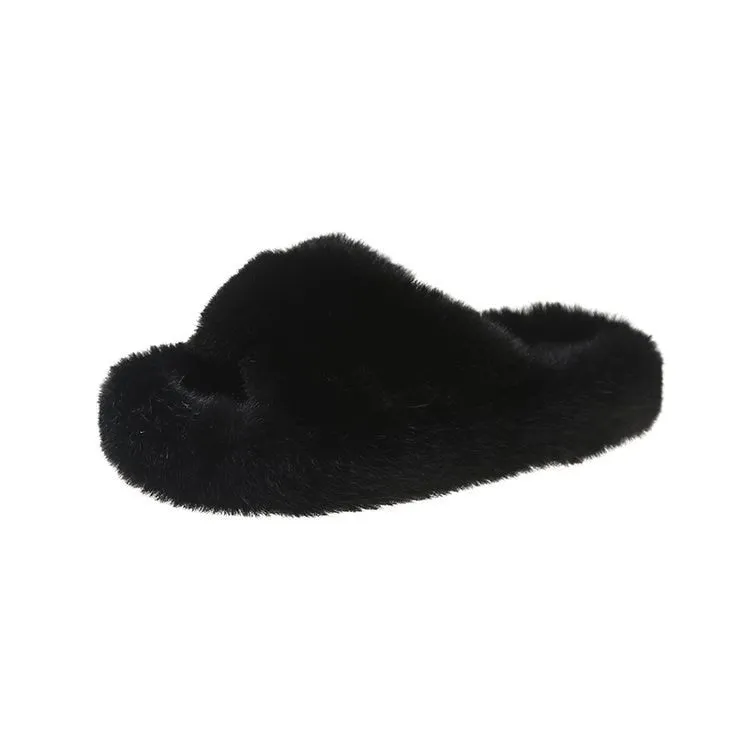 Winter Warm Fashion Slipper Women Modern Slides Outside Design Fluffy Slippers Indoor Soft Plush Shoes Women Warm Slippers
