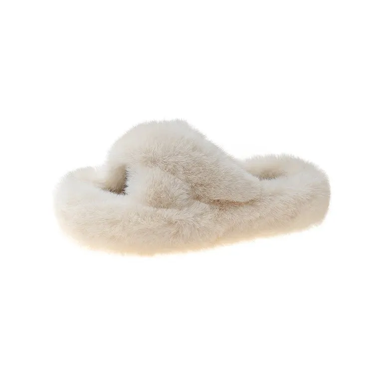 Winter Warm Fashion Slipper Women Modern Slides Outside Design Fluffy Slippers Indoor Soft Plush Shoes Women Warm Slippers