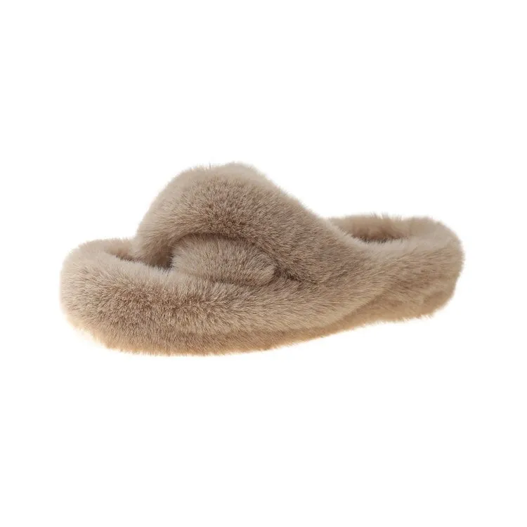 Winter Warm Fashion Slipper Women Modern Slides Outside Design Fluffy Slippers Indoor Soft Plush Shoes Women Warm Slippers