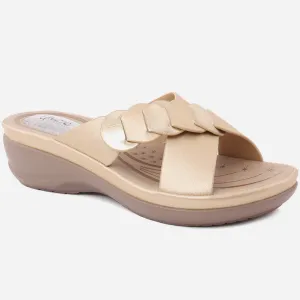 Women "MYA" Open Toe Cross Strap Indoor Outdoor Stylish Strap Comfort Wedge Slippers