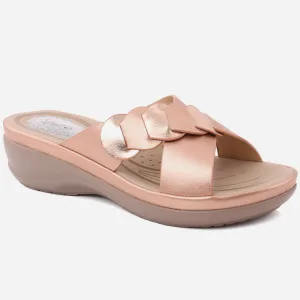 Women "MYA" Open Toe Cross Strap Indoor Outdoor Stylish Strap Comfort Wedge Slippers
