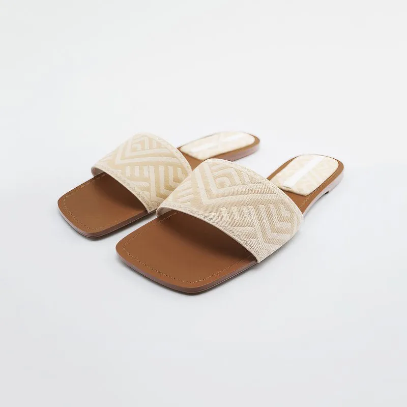 Women's Geometric Pattern Flat Slides
