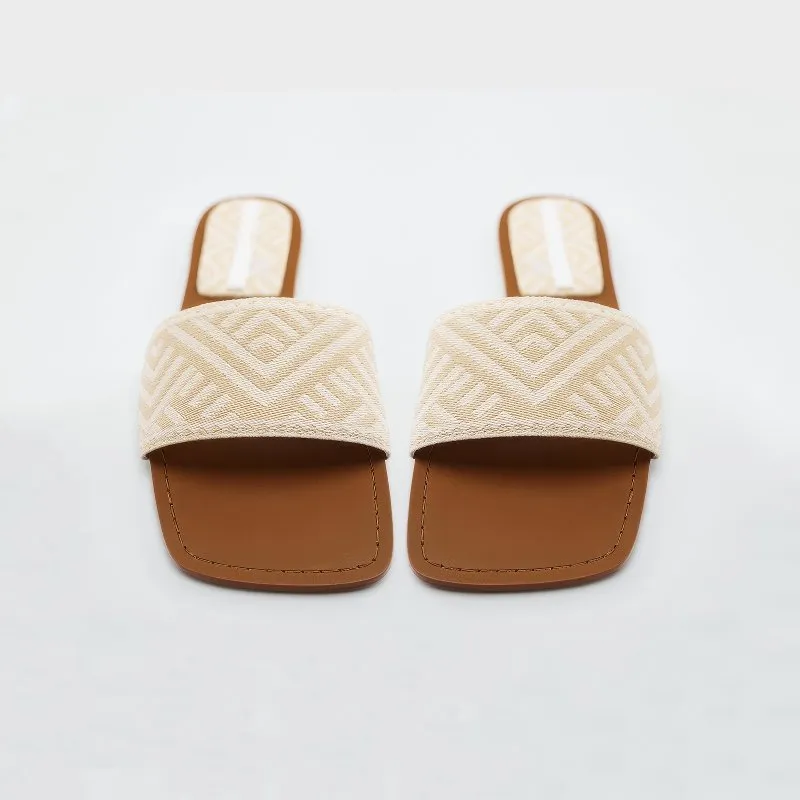 Women's Geometric Pattern Flat Slides