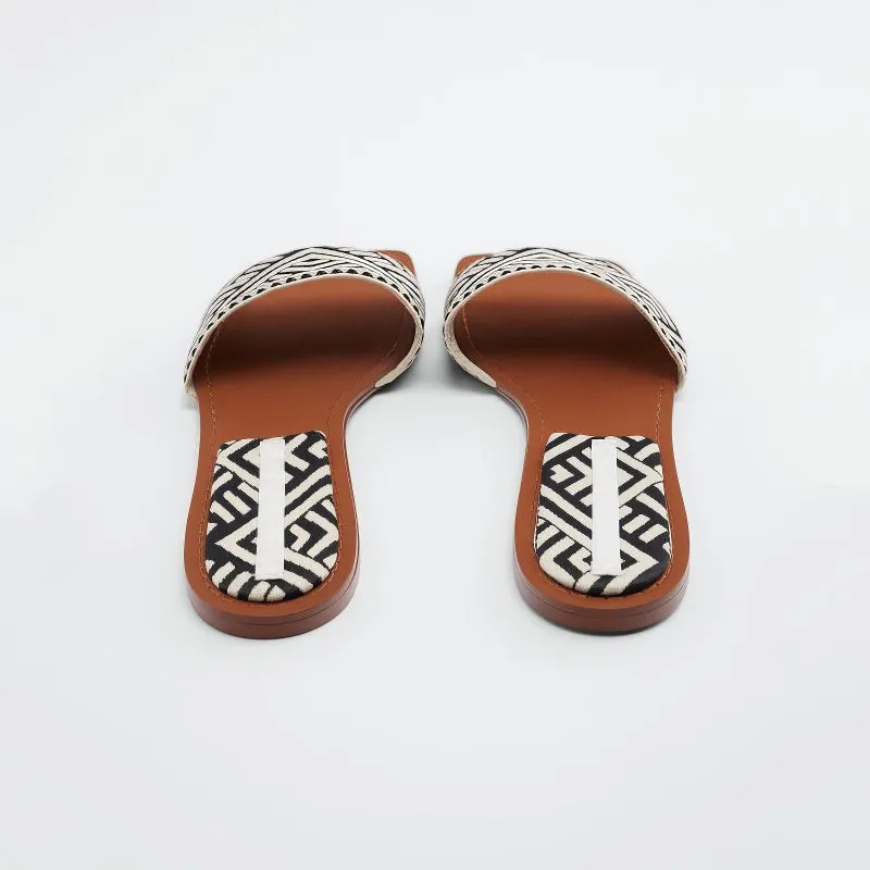 Women's Geometric Pattern Flat Slides