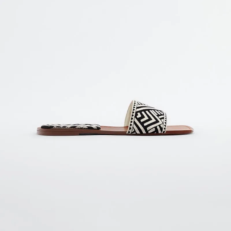 Women's Geometric Pattern Flat Slides
