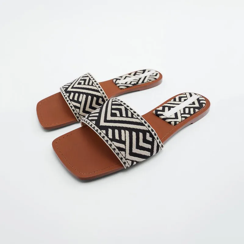 Women's Geometric Pattern Flat Slides