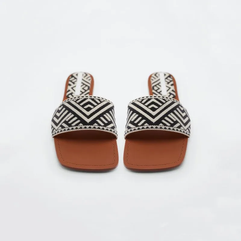 Women's Geometric Pattern Flat Slides