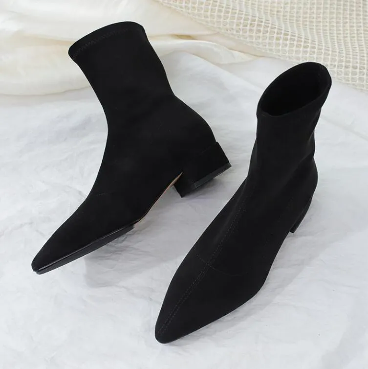 Women's Small Feet Pointy Low Heel Suede Boots TS236