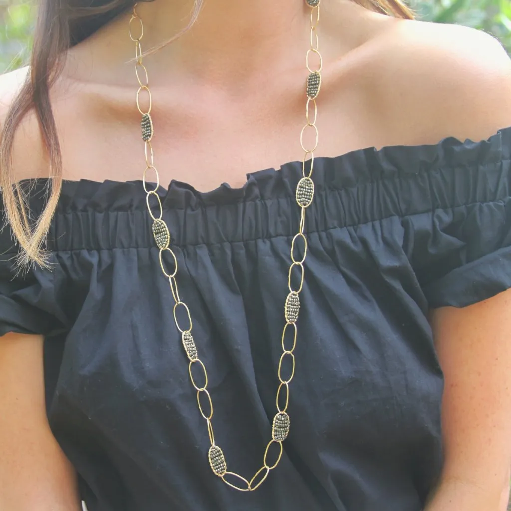 Woven Pyrite Necklace - Long