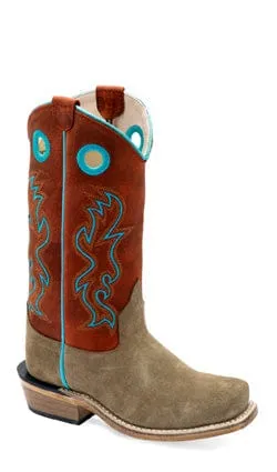 YOUTH SUEDE CAMEL SQ TOE BOOT w/ CLOUDY RED TOP