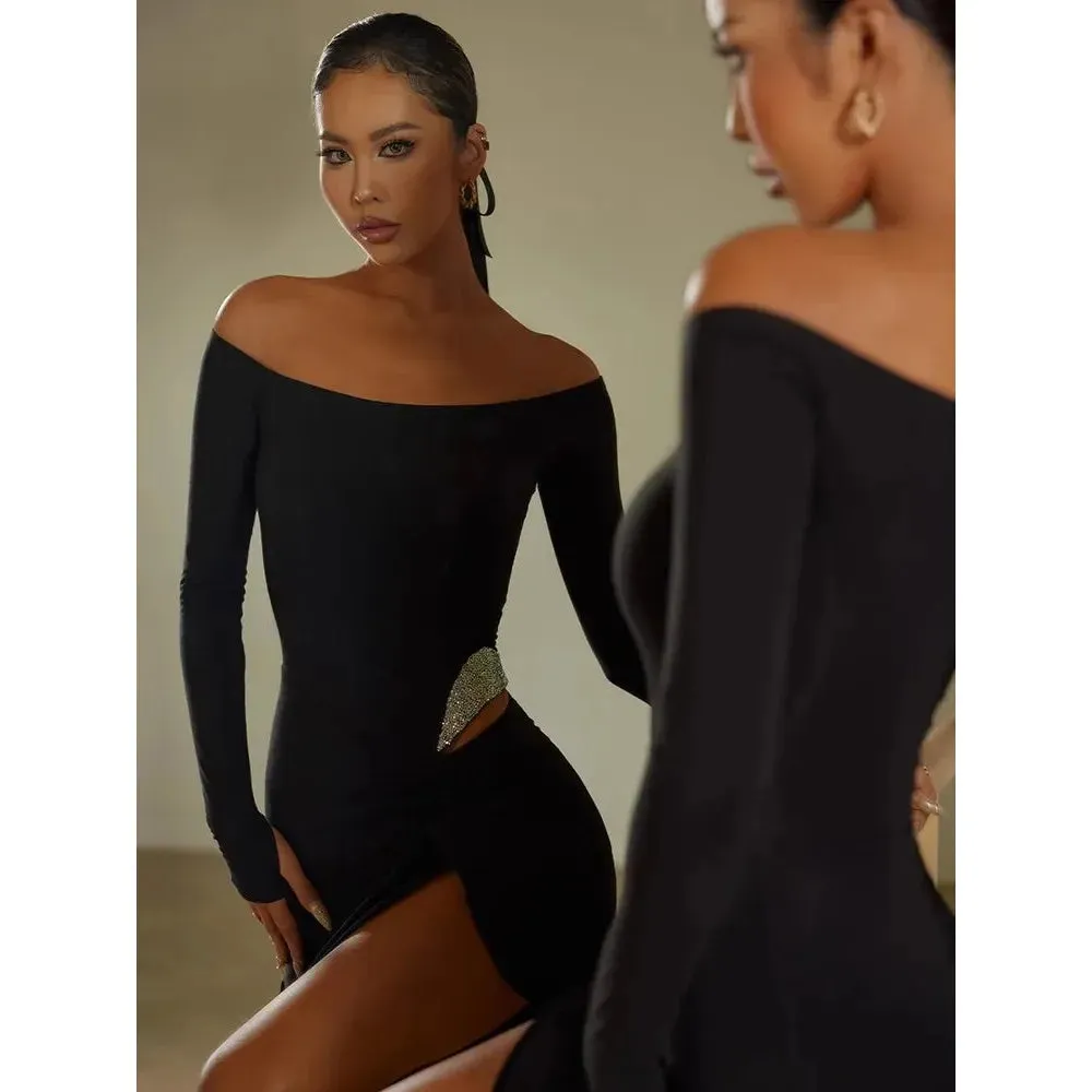 ZYM New Latin Dance Performance Dress Pink Black Stylish Dancewear with Bra & Pants ZYMdancestyle #23126