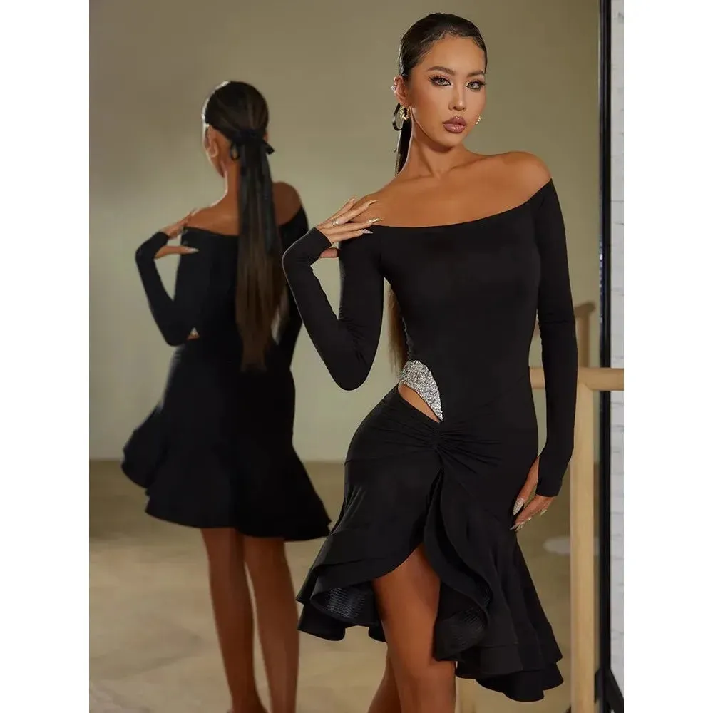 ZYM New Latin Dance Performance Dress Pink Black Stylish Dancewear with Bra & Pants ZYMdancestyle #23126
